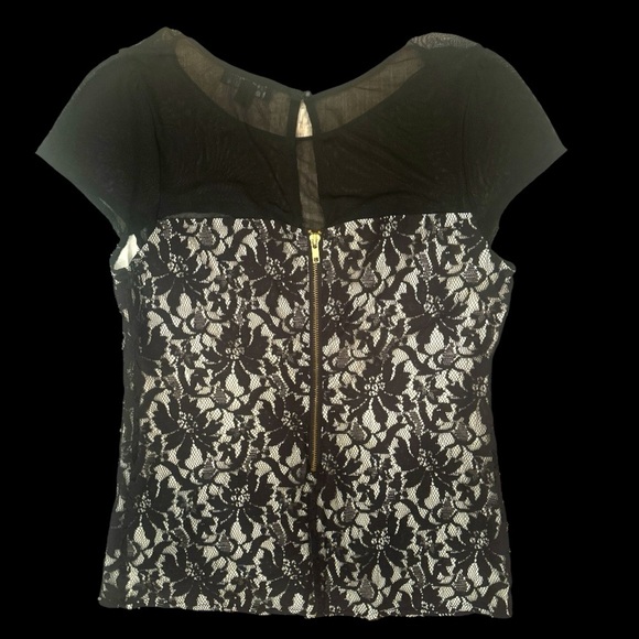 Rampage Y2K Blouse Unconventional Lace Sheer Top Gold Zip Sz M Whimsigoth Fairy - Picture 3 of 6